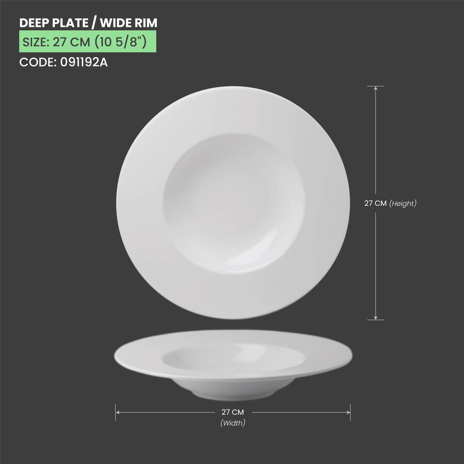 Baralee Simple Plus Deep Plate 27 Cm Wide Rim (10 5/8")