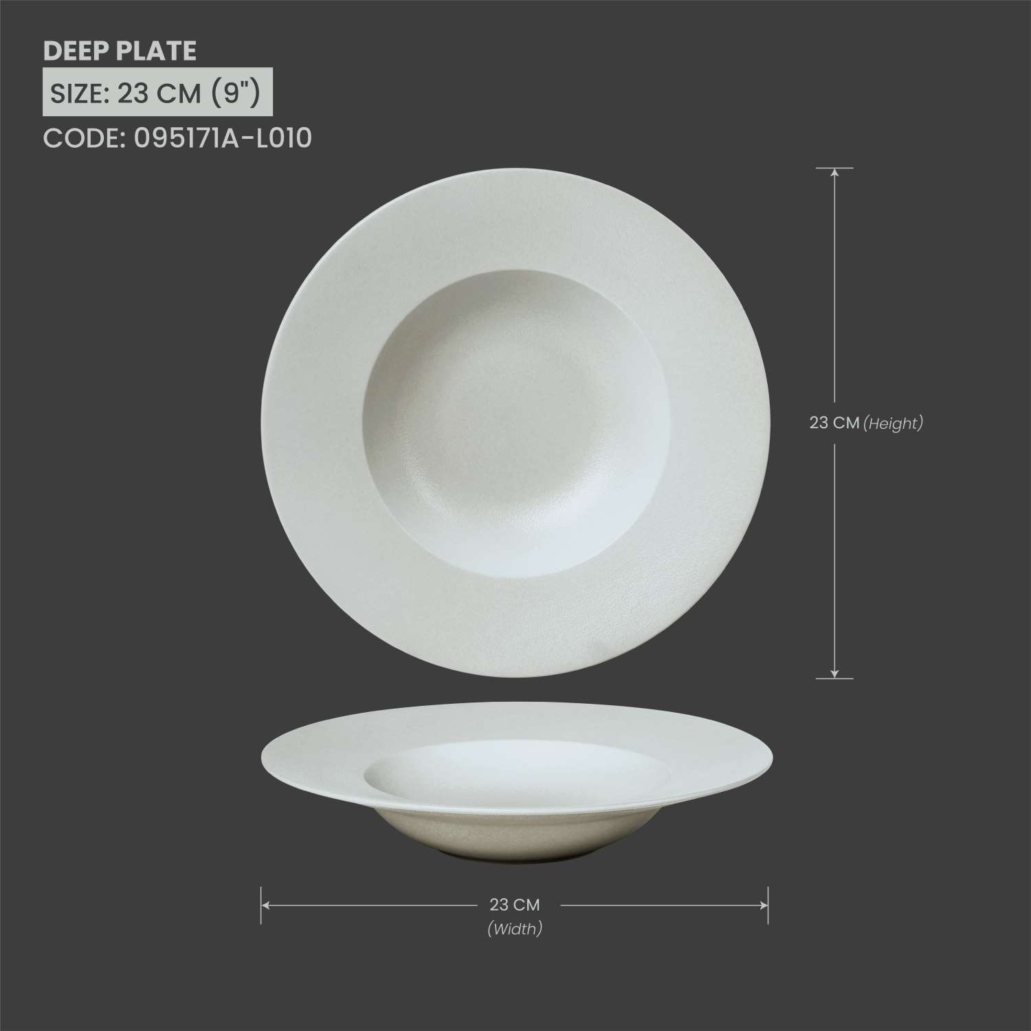 Baralee Light Grey Deep Plate 23 Cm