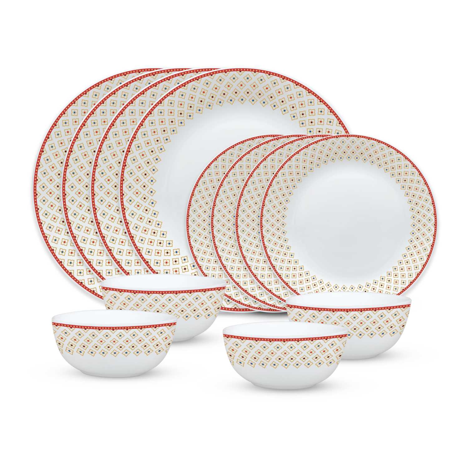 Larah Plano Opal Dinner Set (12 Pcs Set)-Red