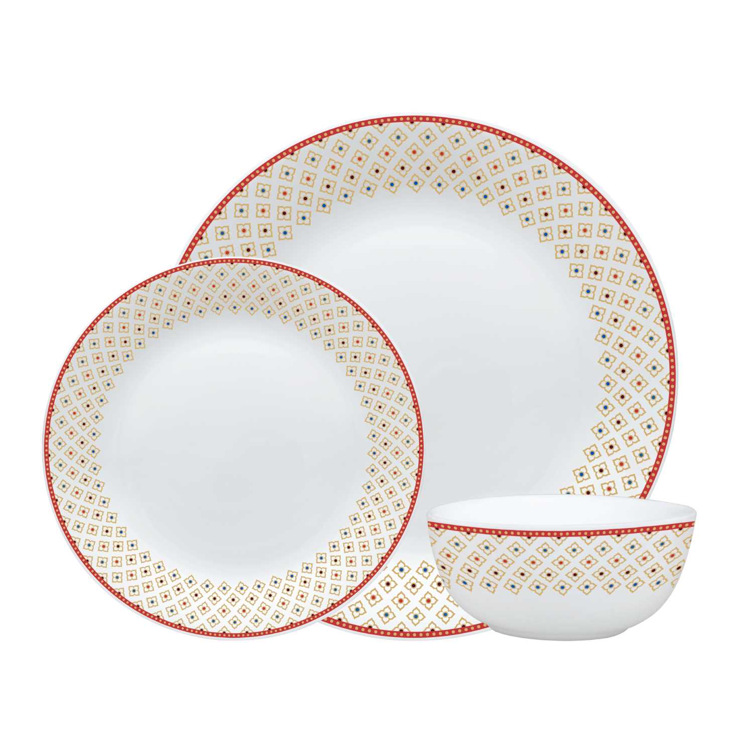 Larah Plano Opal Dinner Set (12 Pcs Set)-Red