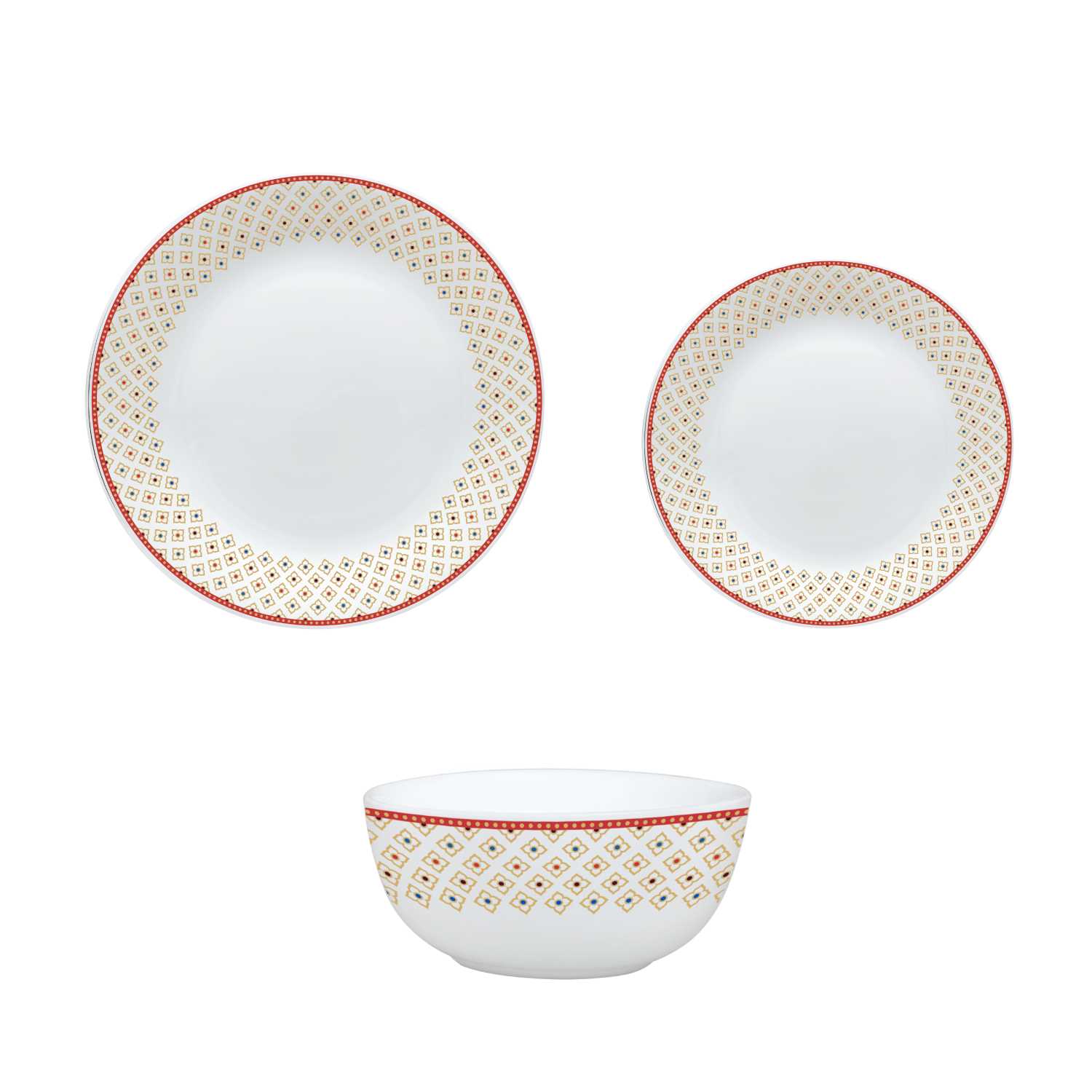 Larah Plano Opal Dinner Set (12 Pcs Set)-Red