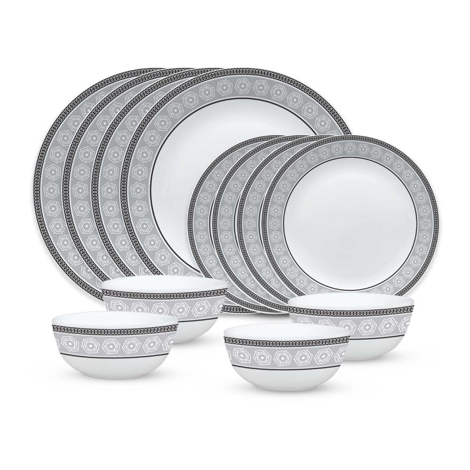 Larah Plano Opal Dinner Set (12 Pcs Set)-Black