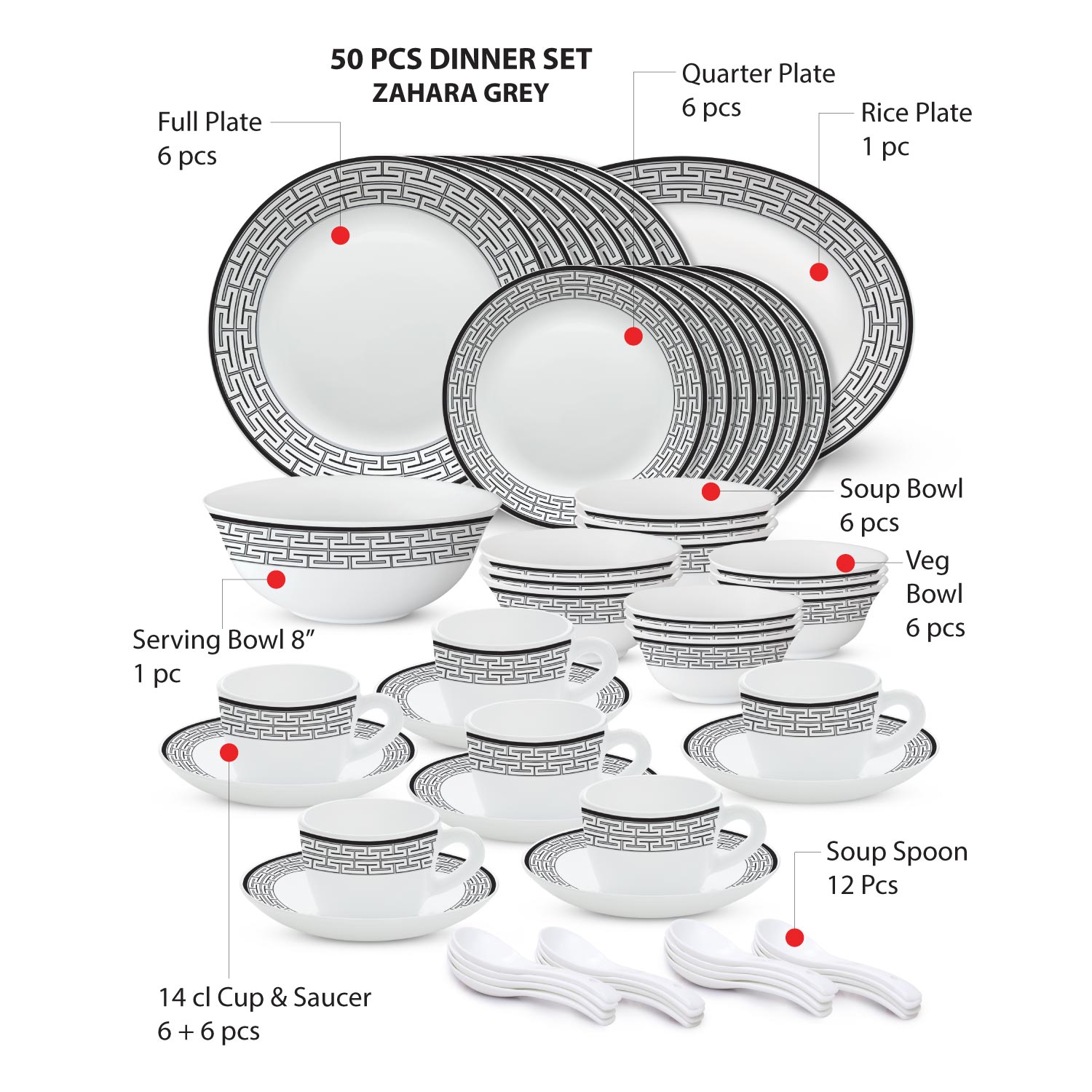 LARAH PLANO OPAL 50 PC DINNER SET ZAHARA Black