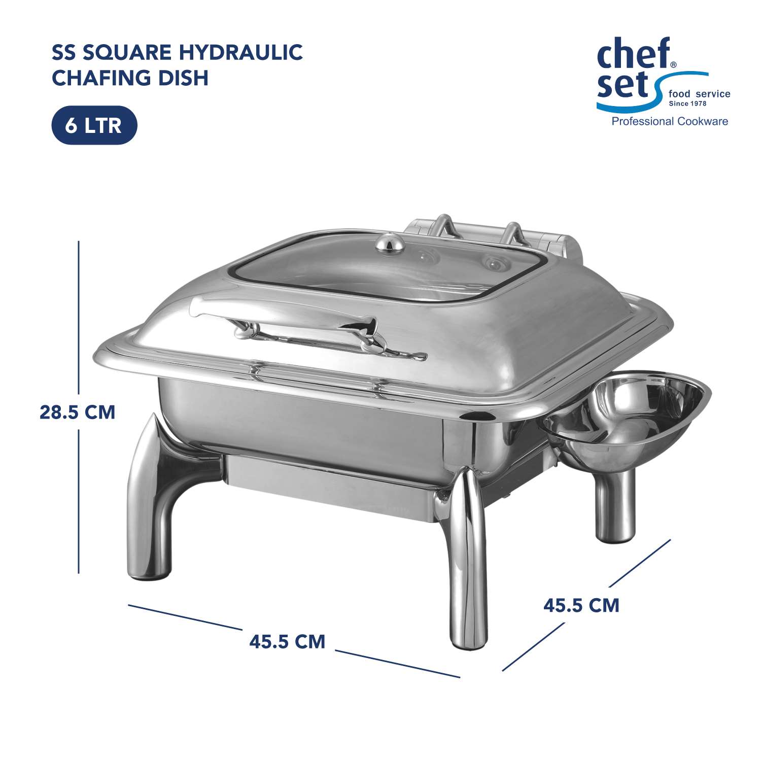 Chefset S/S Square Hydraulic Chafing Dish-steel-6 Liter