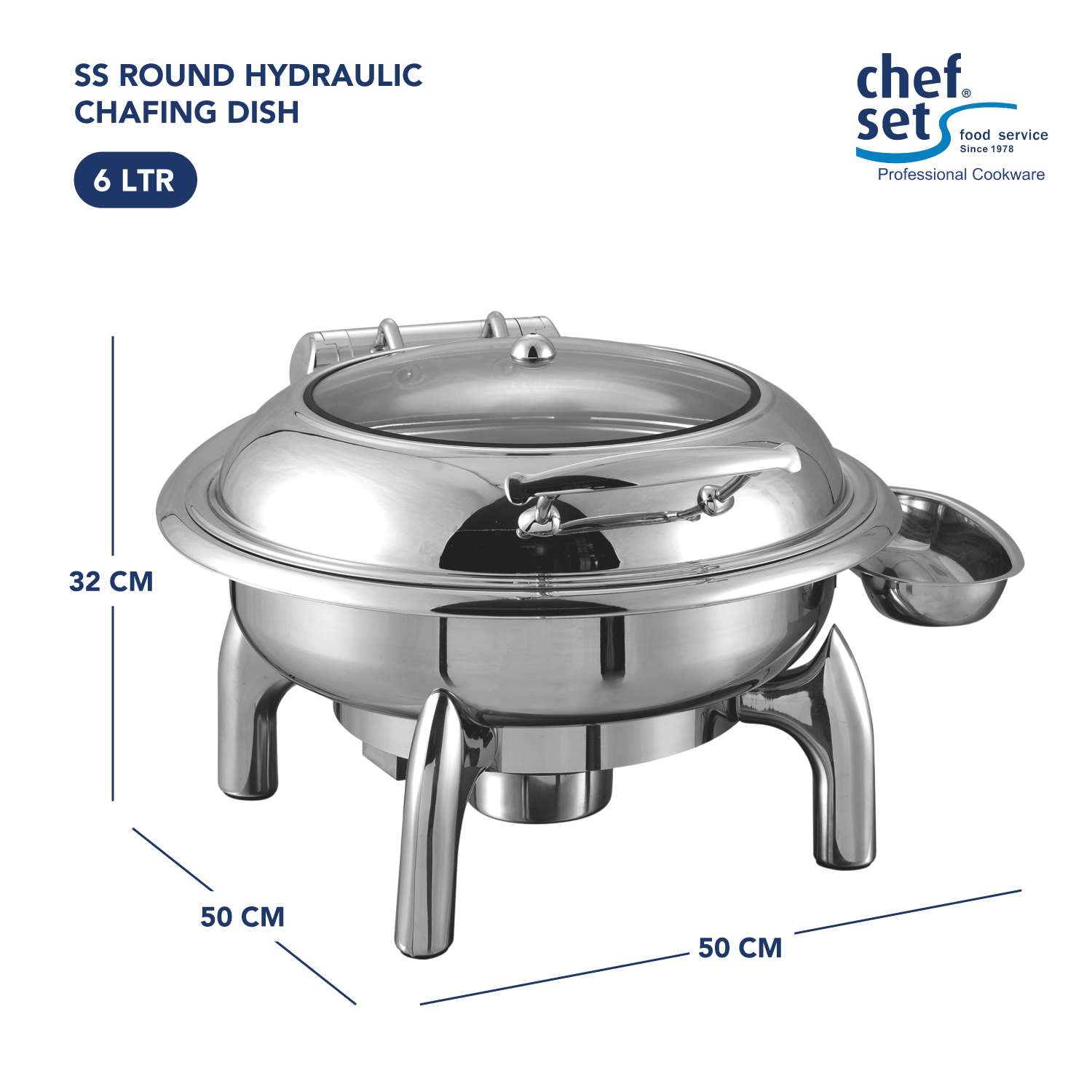 Chefset S/S Round Hydraulic Chafing Dish-steel-6 Liter