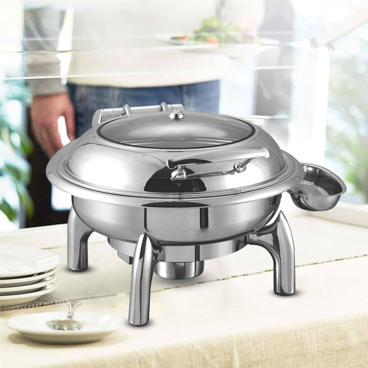 Chefset S/S Round Hydraulic Chafing Dish-steel-6 Liter