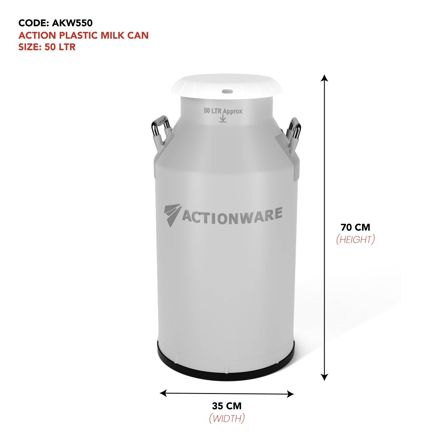 Actionware Plastic Milk Can 50Ltr - Greay - 50 Liter