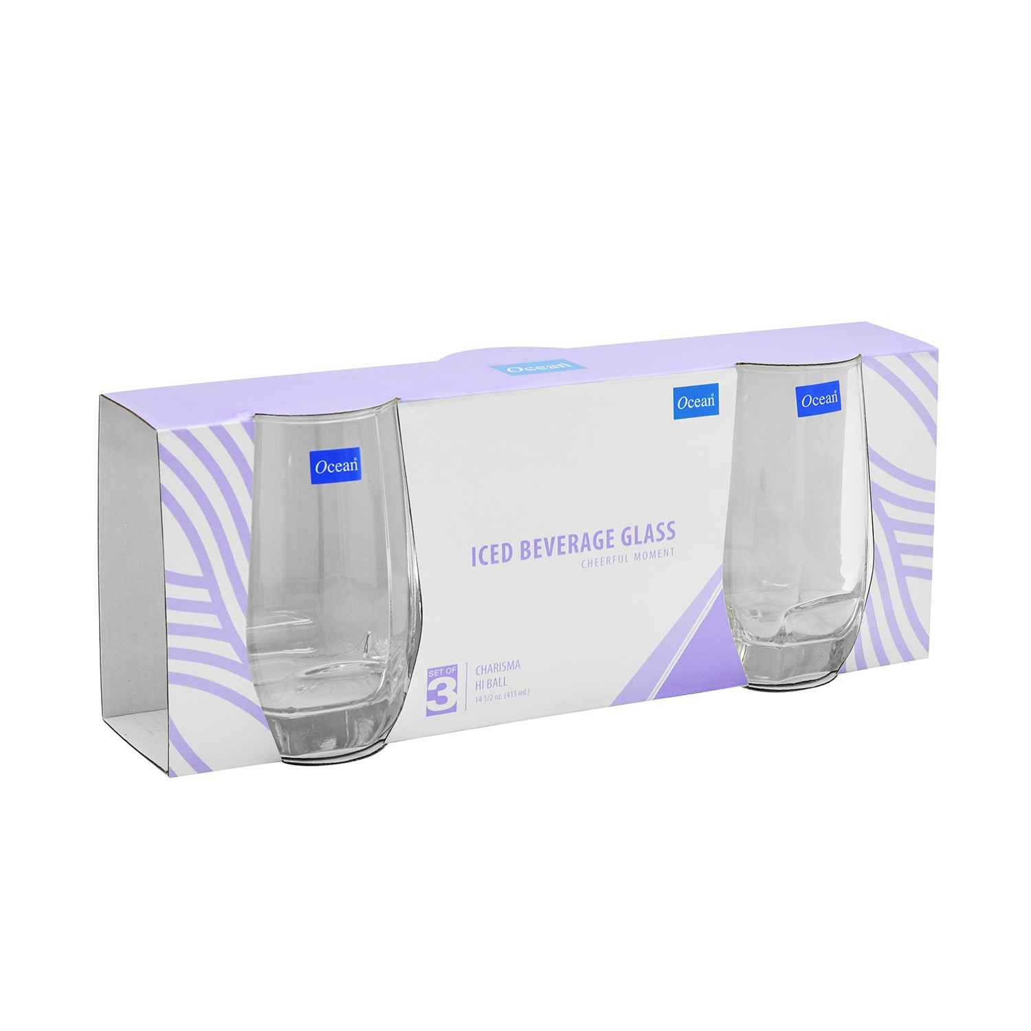 OCEAN CHARISMA HI BALL GLASS 415ML,CLEAR,B1711503, 3 PC SET 