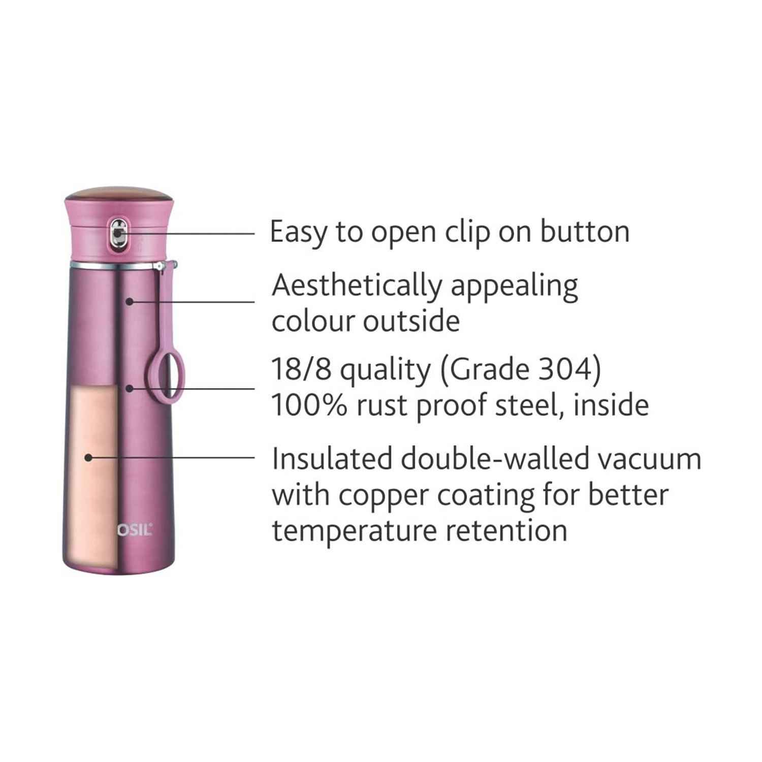 Borosil Vaccum Travelease Flask Purple 420Ml