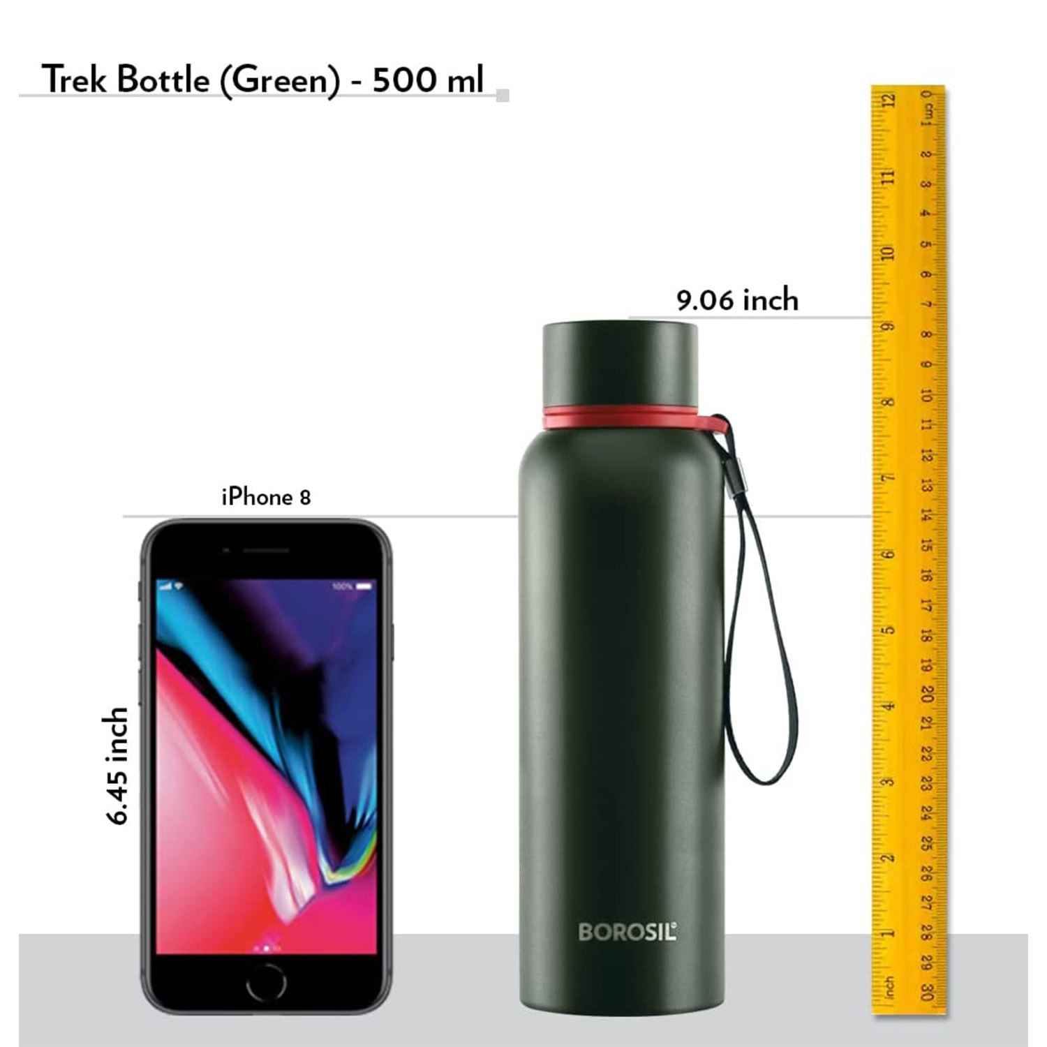 Borosil Vaccum Trek Bottle Green 500Ml