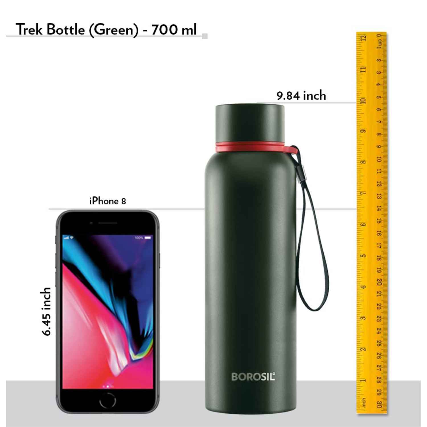 Borosil Vaccum Trek Bottle Green 700Ml