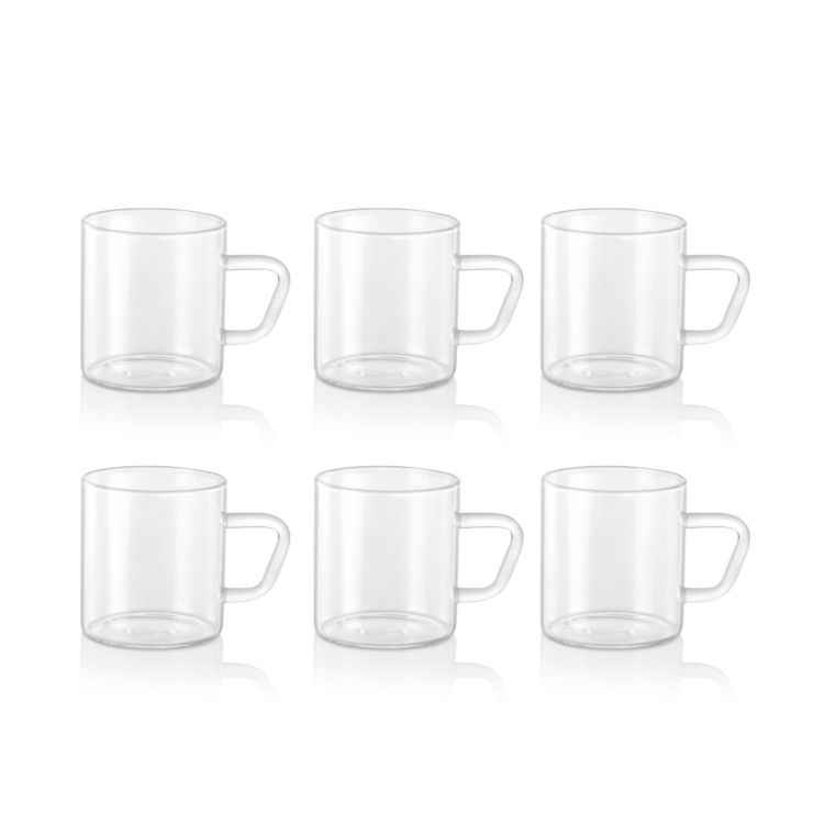 Borosil Classic Glass Mug Set - 190 Ml With Handle Set Of 6