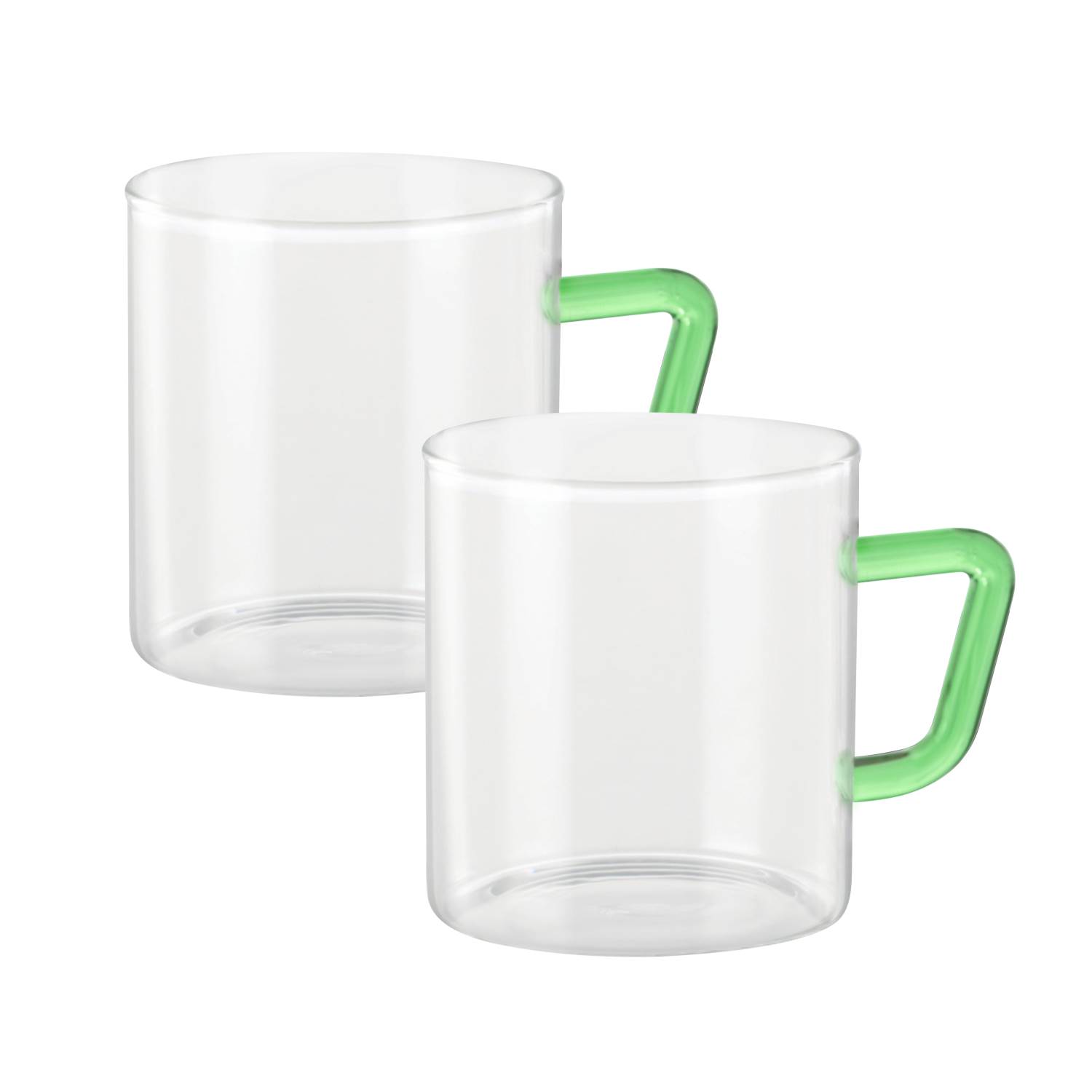 Borosil Colour Mug 190Ml Green Handle, Bvcm190Gr02, 2Pcs Set, 190Ml