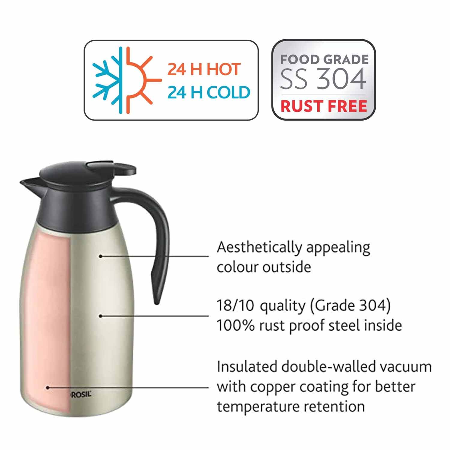 Borosil Vacuum Insulated Teapot Flask - Stainless Steel - 2 Litre - FLKT20L0Y11