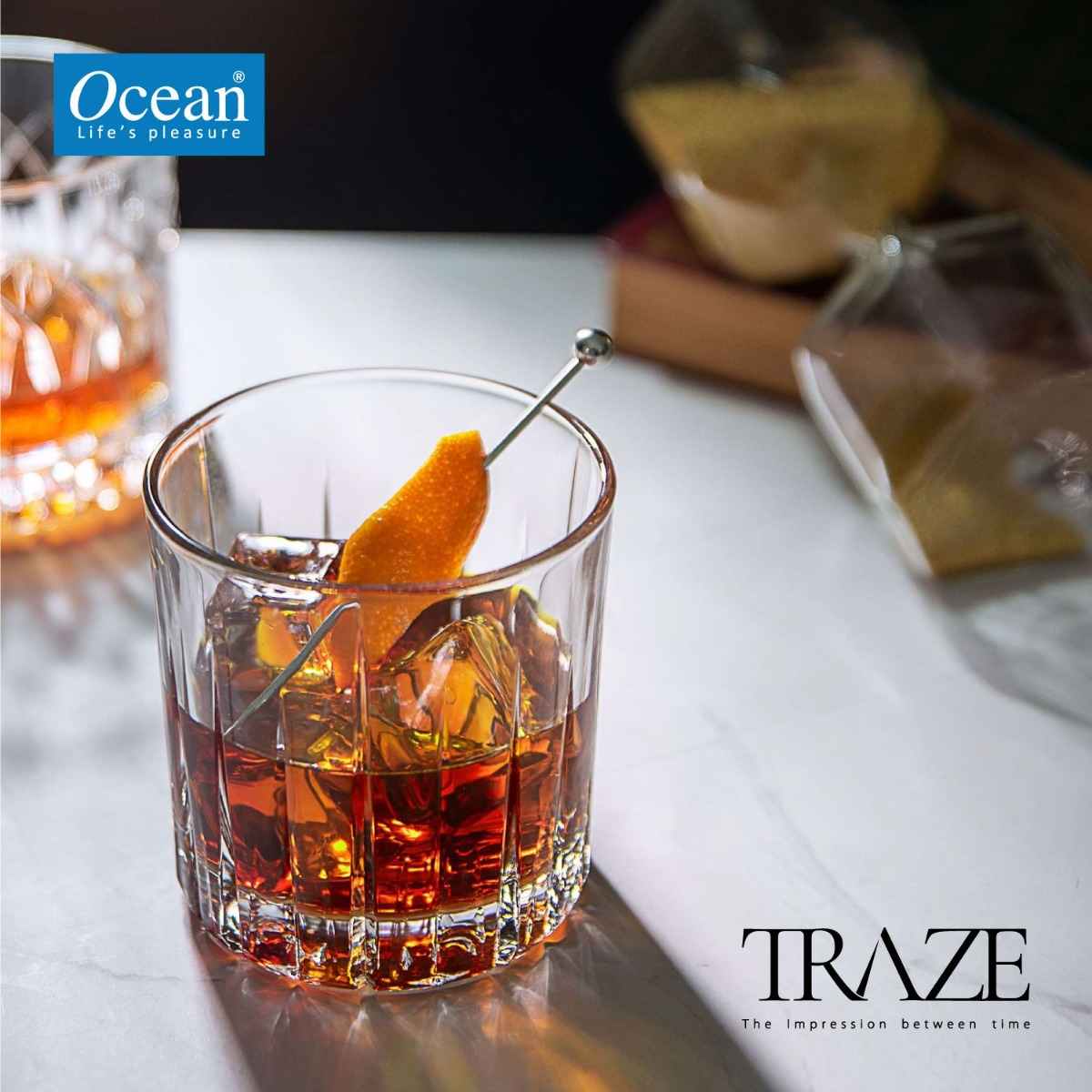 OCEAN TRAZE PRESENT (PRE) DOUBLE ROCK GLASS, PACK OF 6, 350 ML