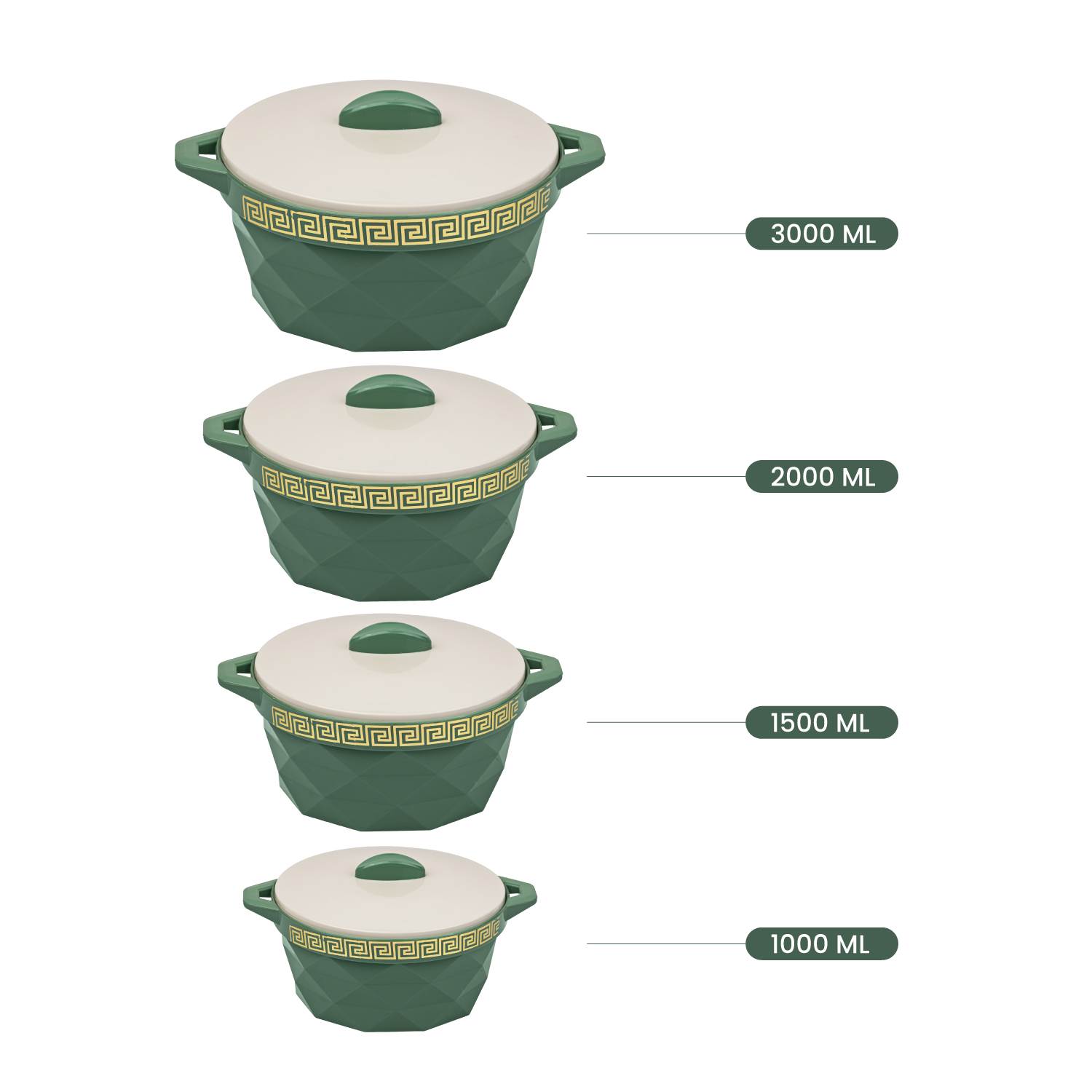 Selvel Diamond Casserole 4 Pc Set (1000/1500/2000/3000 Ml)