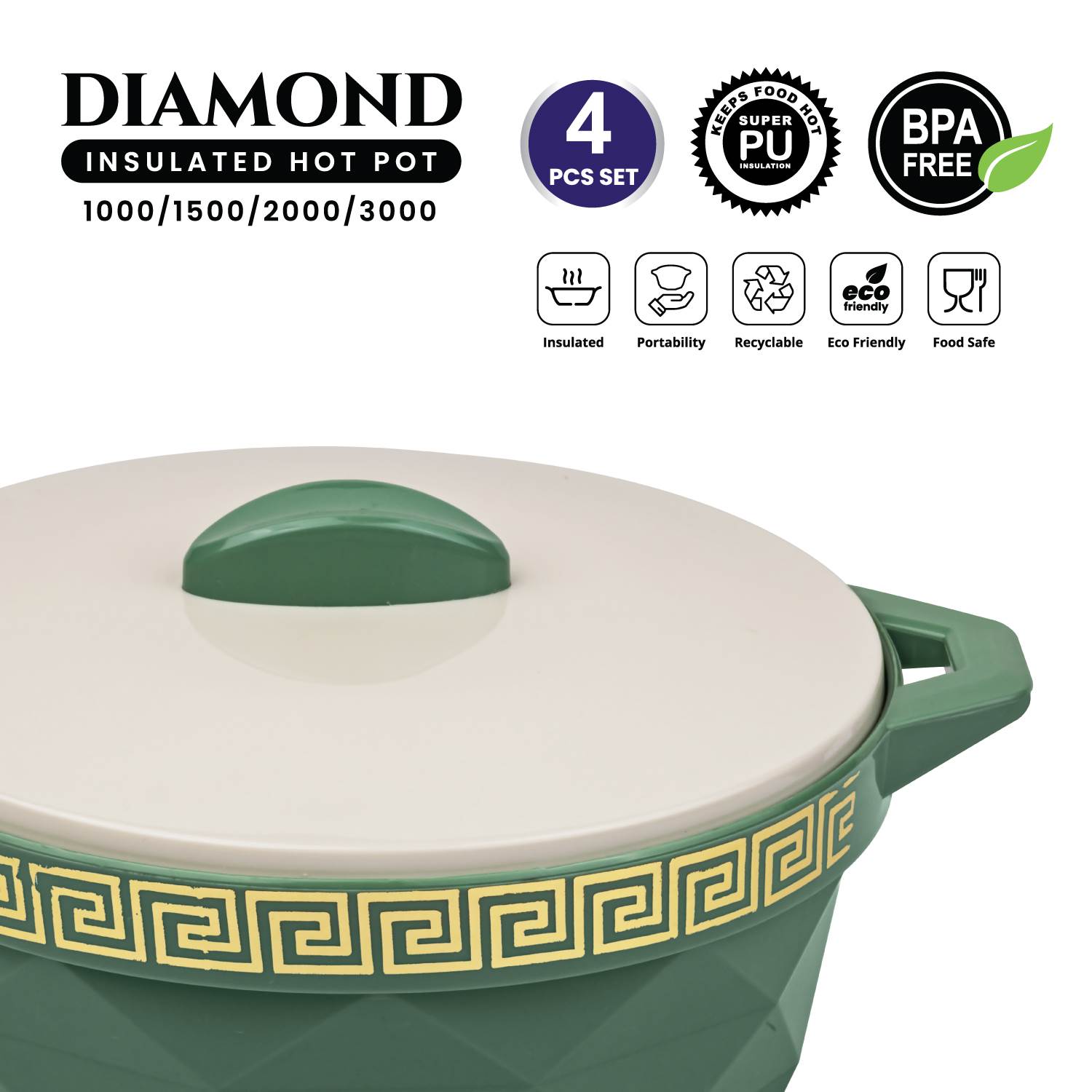 Selvel Diamond Casserole 4 Pc Set (1000/1500/2000/3000 Ml)