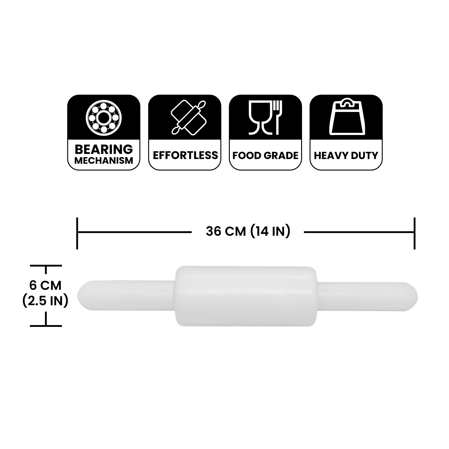 Raj Plastic Bearing Rolling Pin - 14" X 2.5"