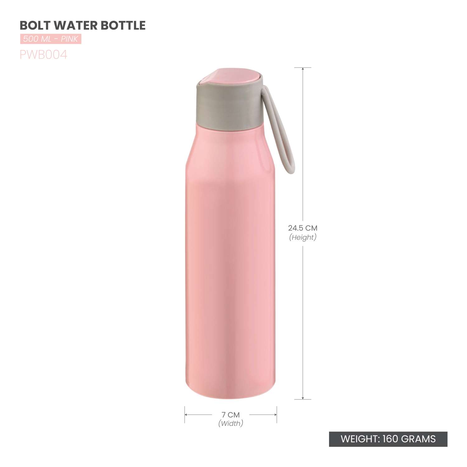 Selvel Bolt Plastic Water Bottle Pink 500Ml