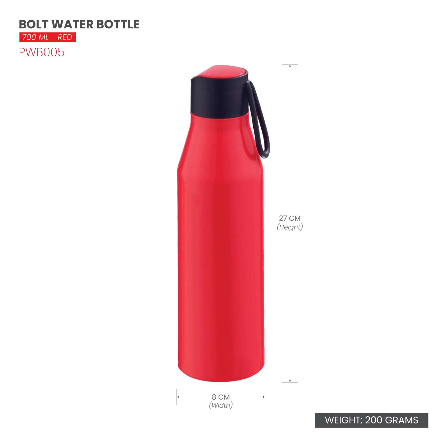 Selvel Bolt Plastic Water Bottle Red 700Ml