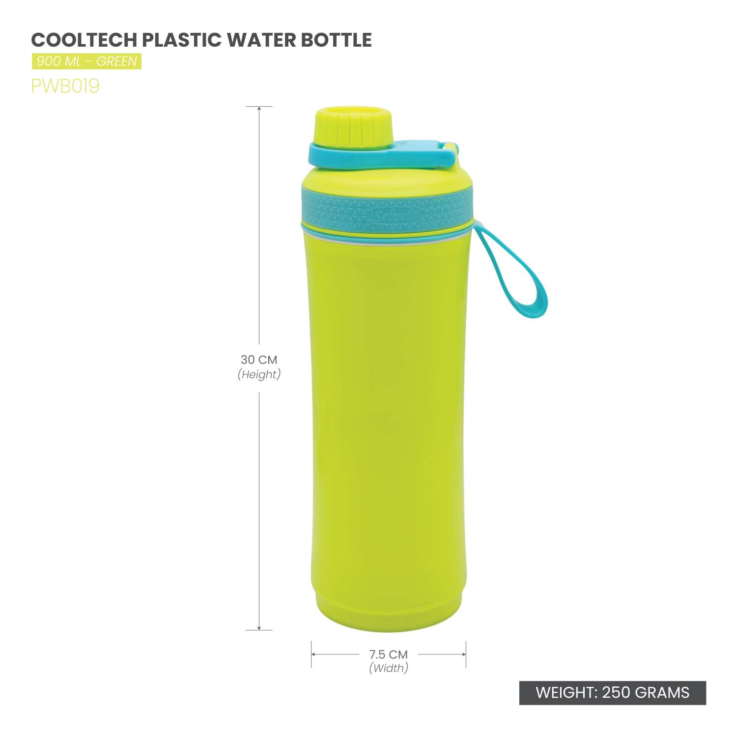 Selvel Cooltech Plastic Water Bottle Green 900Ml