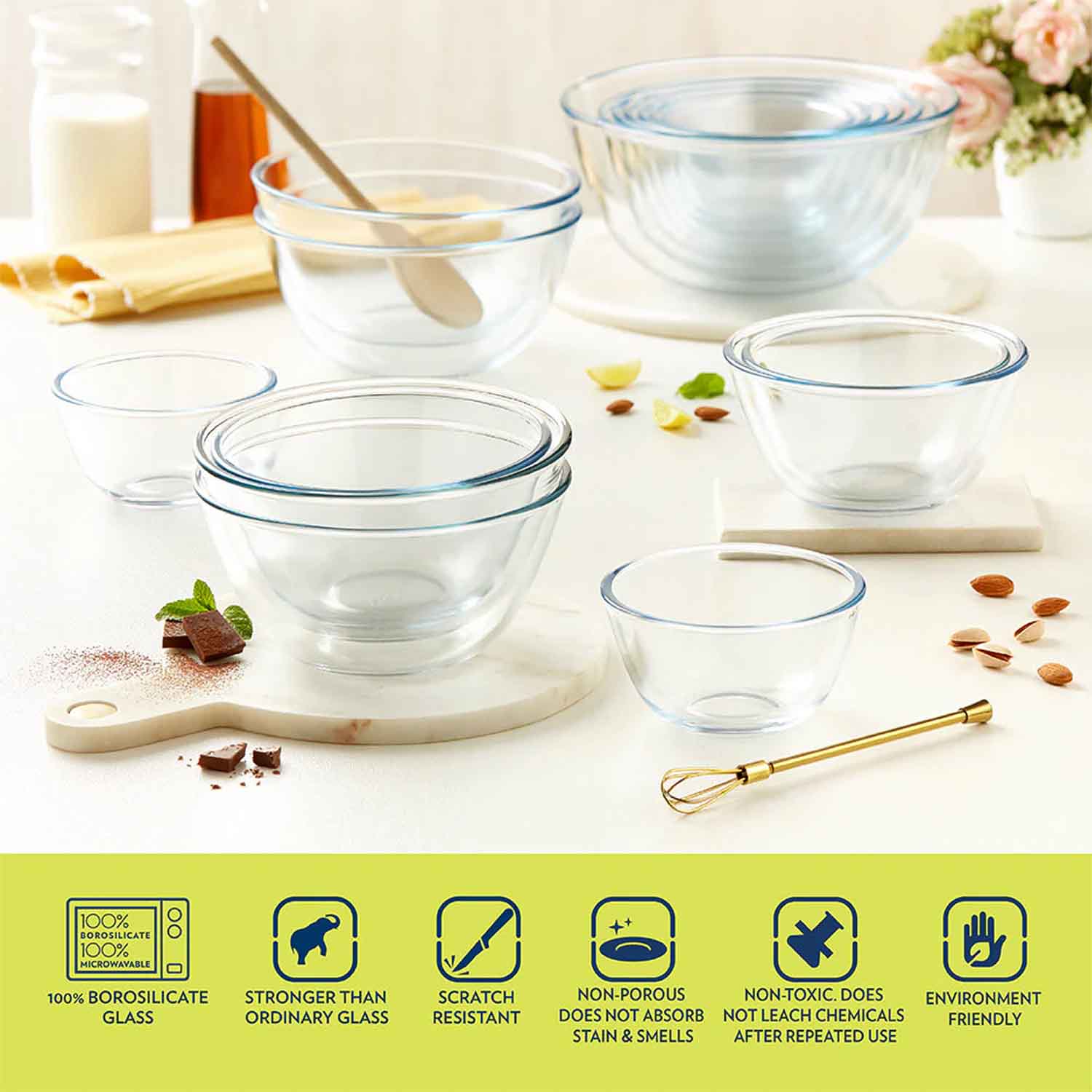 Borosil Borosilicate Round Glass Mixing Bowl 