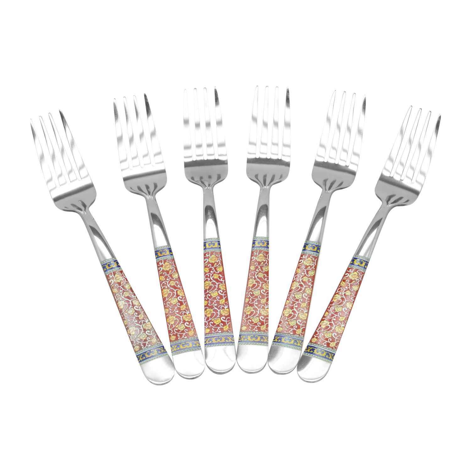 Rk Steel Dessert Fork Set Red DÃ©cor Set Of 6