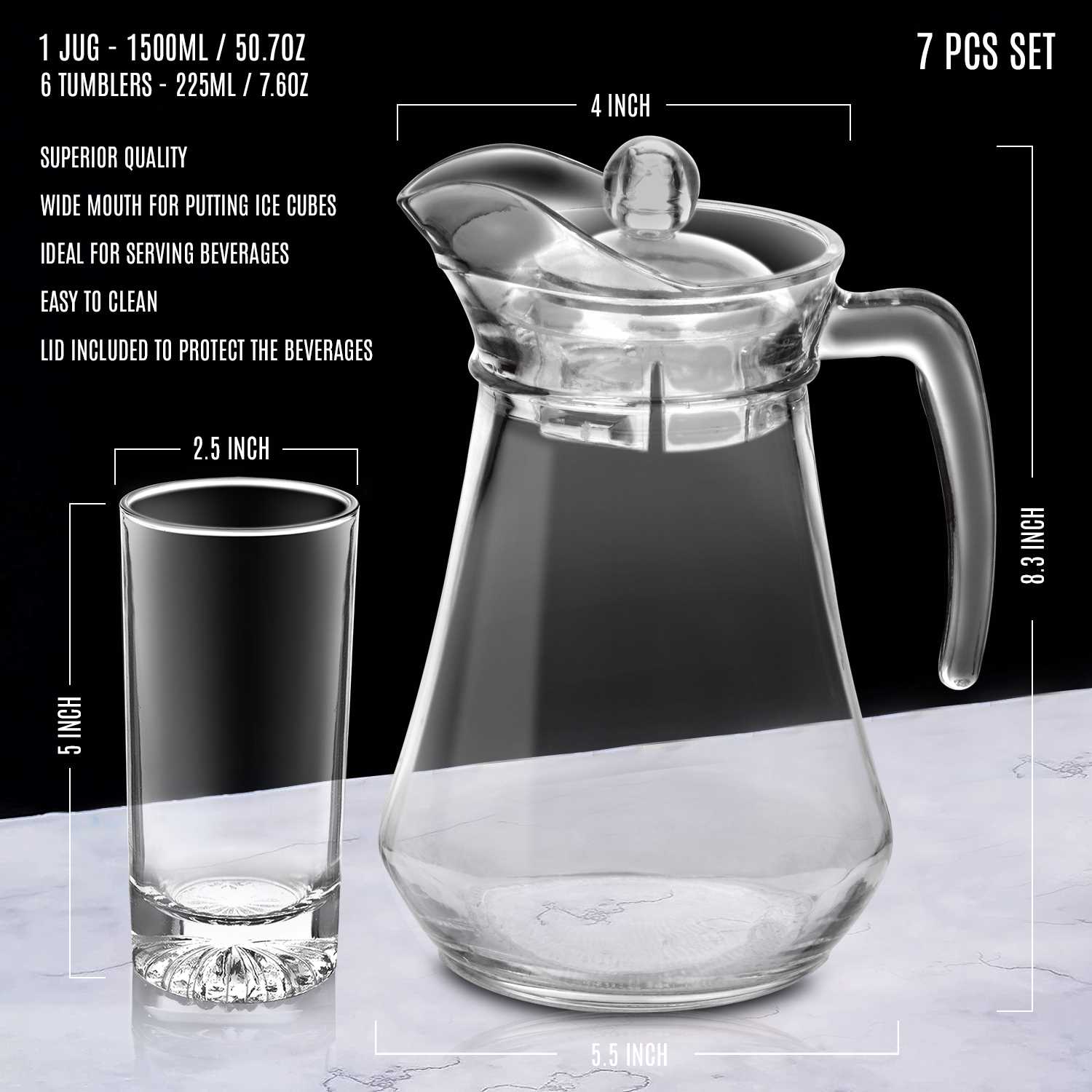 RK 7 Pcs Glass Jug Set Plain