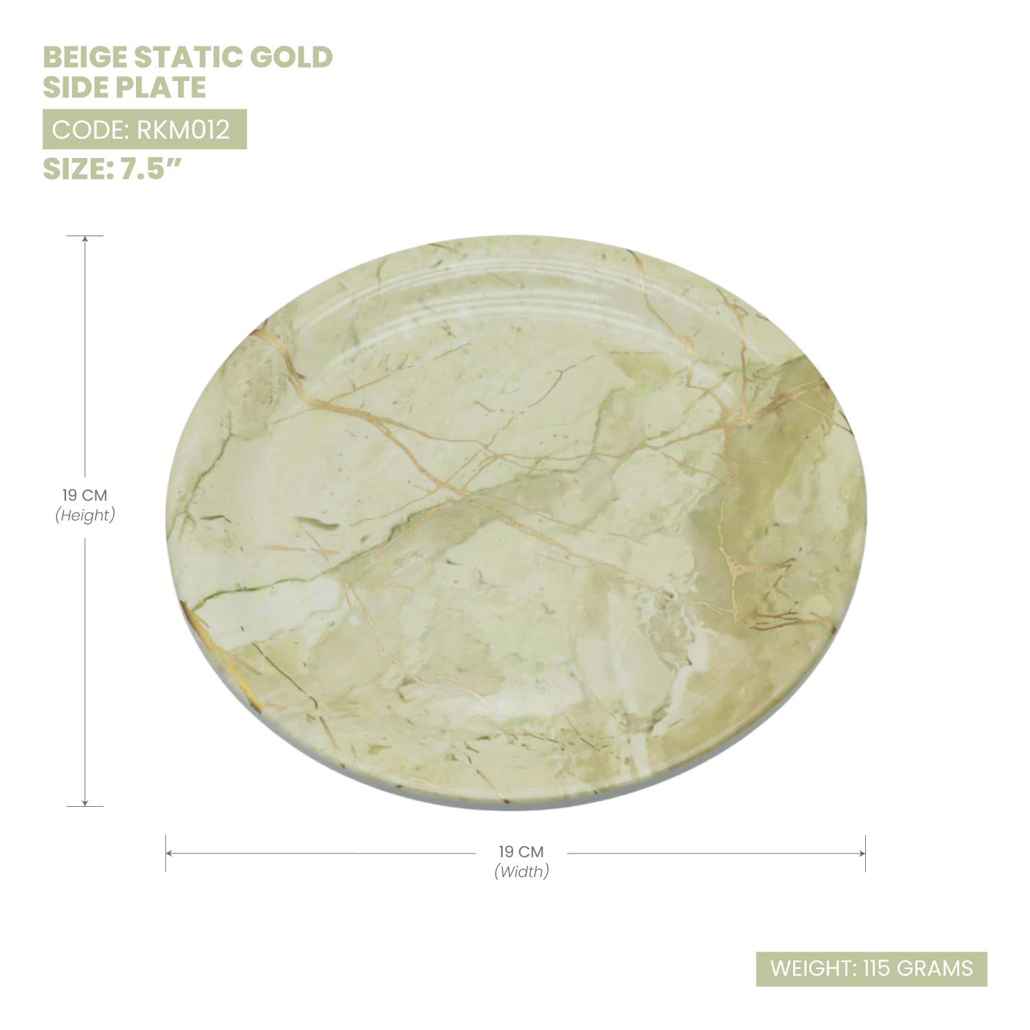 Rk Beige Static Gold Melamine Side Plate 7.5"