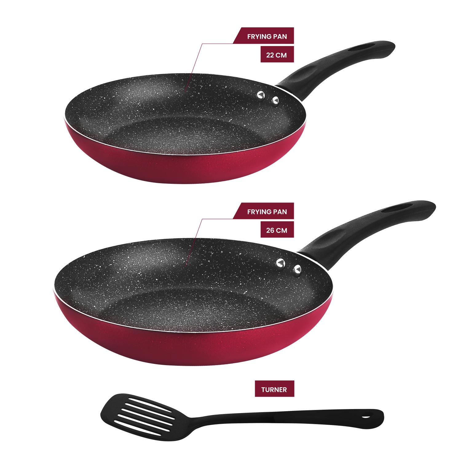 Raj Non Stick Frypan Cookware Set 22Cm & 26Cm With Turner