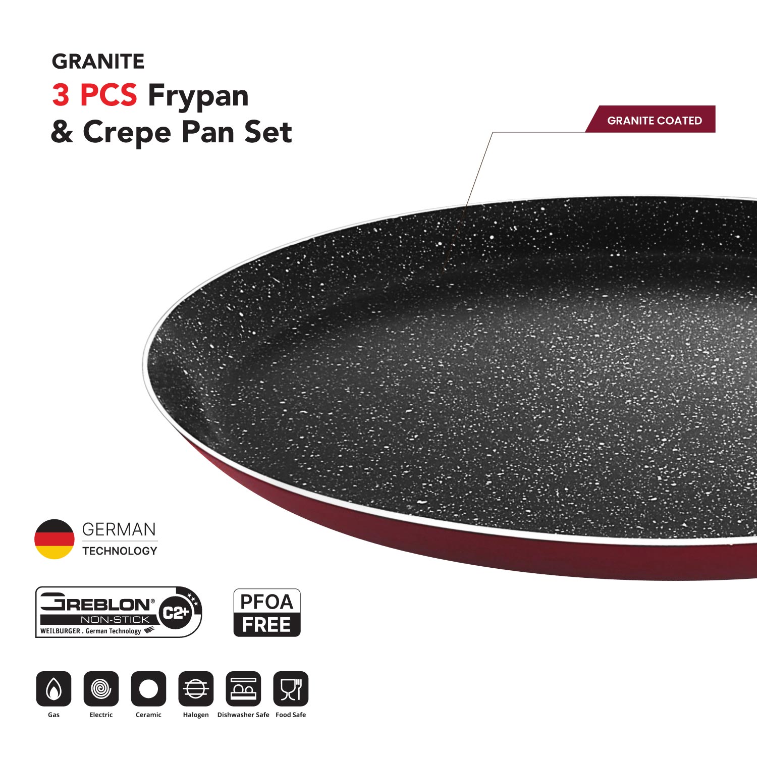 Raj Non Stick Frypan 24 Cm & Crepe Pan 24 Cm Cookware Set With Turner