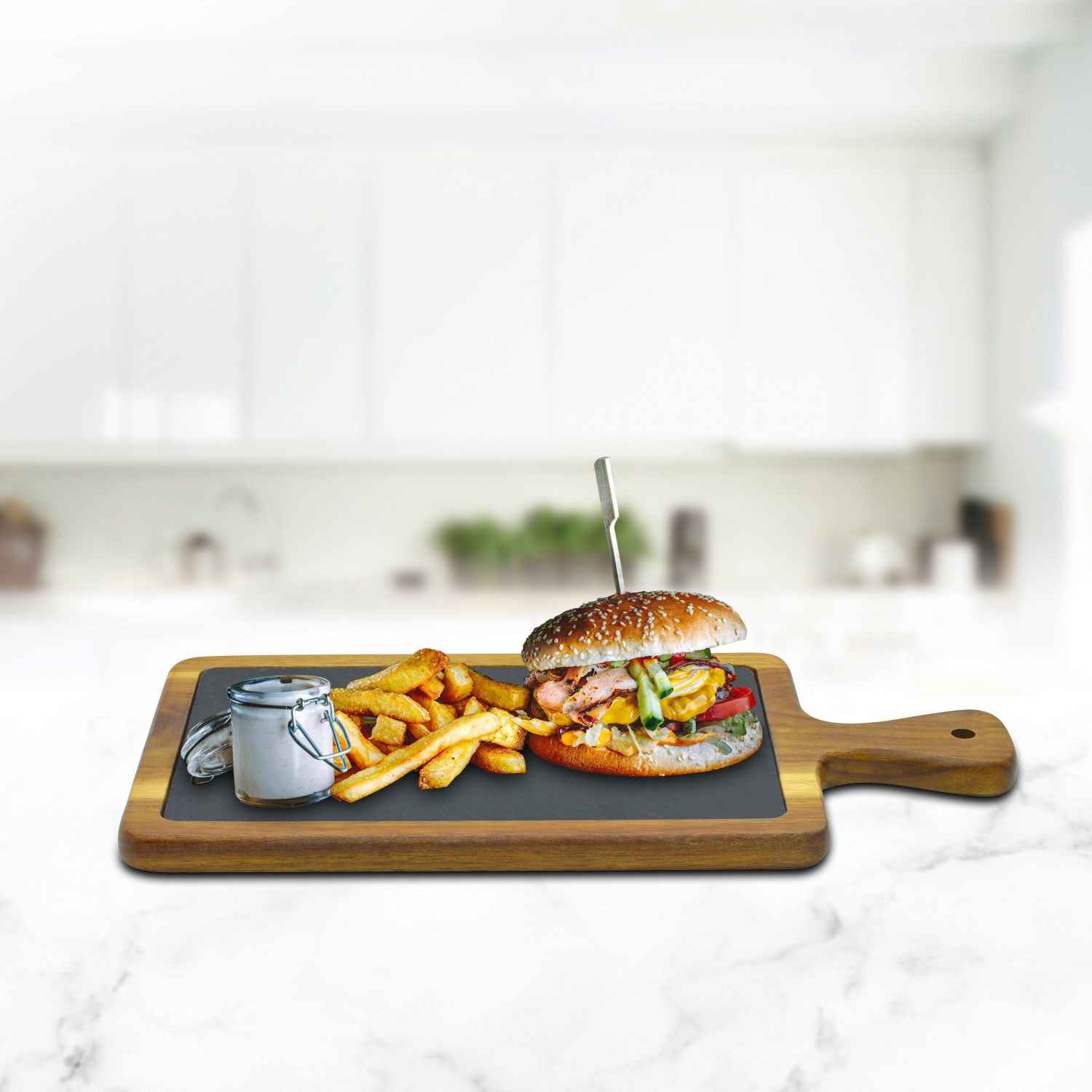 Kitchen Master Acacia Wood And Slate Serving Board