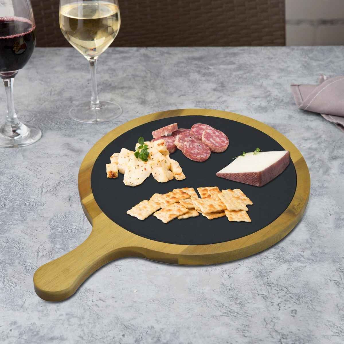 Kitchen Master Acacia Wood And Slate Serving Board