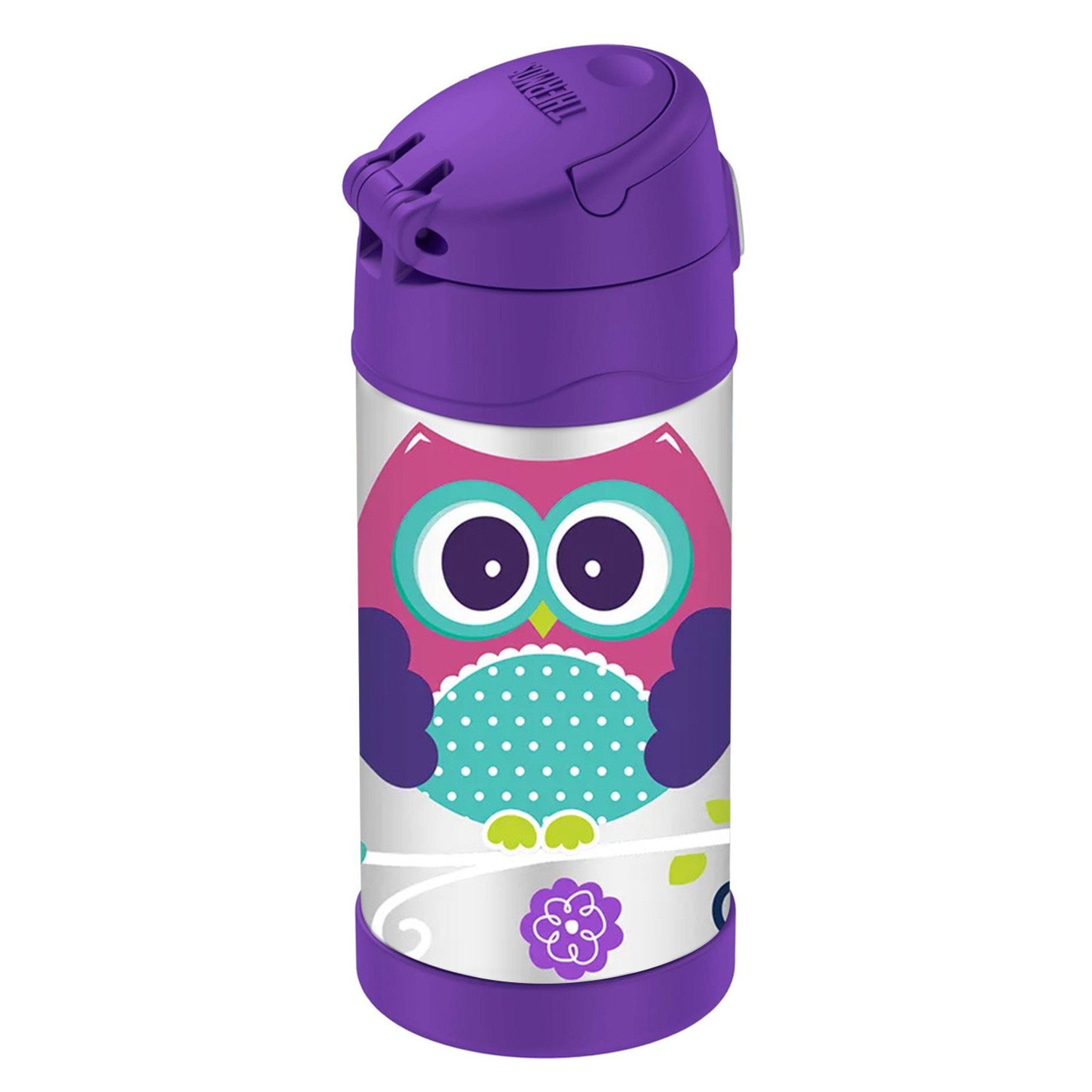 Thermos Funtainer Stainless Steel Kids Owls Bottle 355Ml, F4016Ow, Kids Water Bottle With Straw, Insulated Flask, Hydration Bottle With Lid