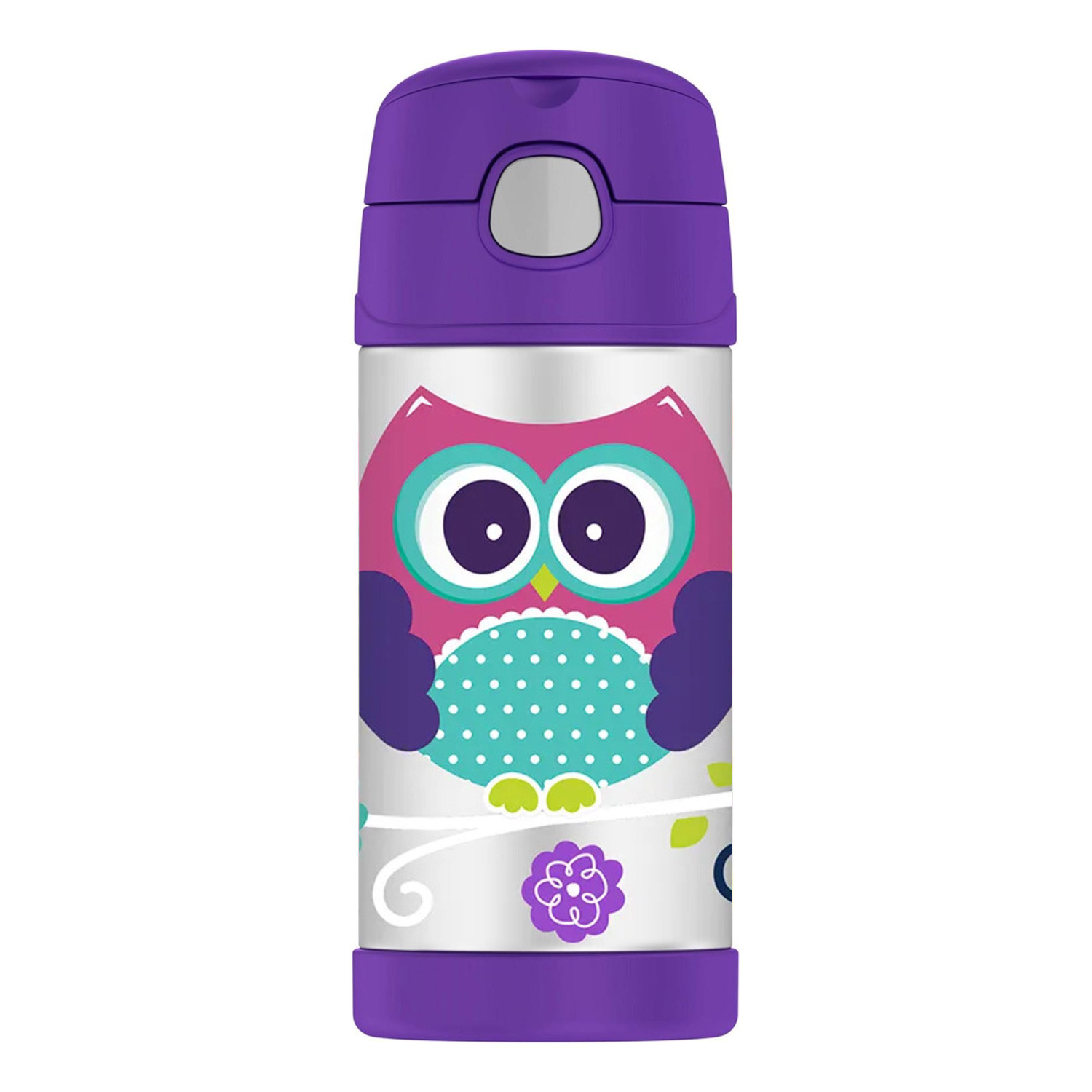 Thermos Funtainer Stainless Steel Kids Owls Bottle 355Ml, F4016Ow, Kids Water Bottle With Straw, Insulated Flask, Hydration Bottle With Lid