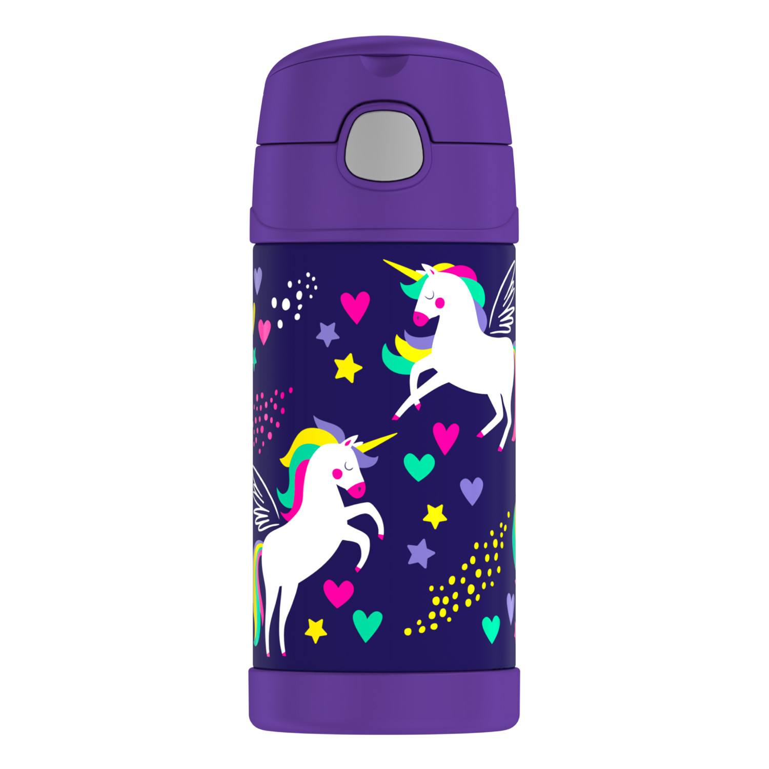 Thermos Funtainer Stainless Steel Kids Unicorn Bottle 355Ml, F40122Ugw, Kids Water Bottle With Straw, Insulated Flask, Hydration Bottle With Lid