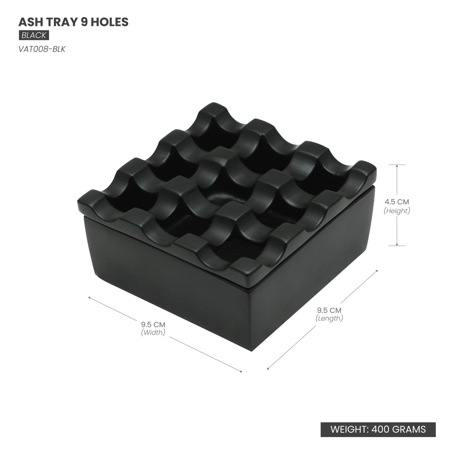 Raj 9 Hole Ash Tray - Black