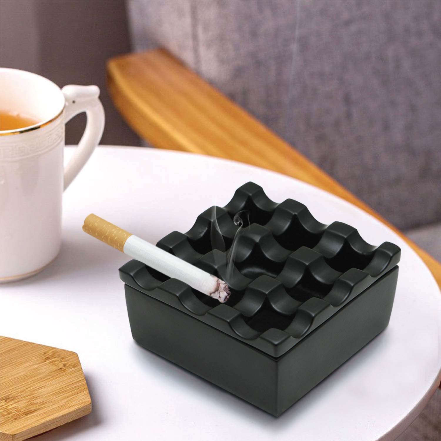 Raj 9 Hole Ash Tray - Black