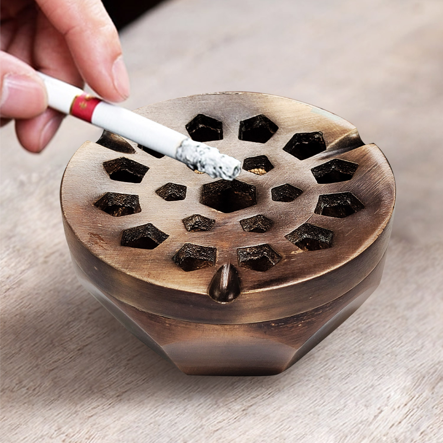 Raj Round Ash Tray - Antique Copper