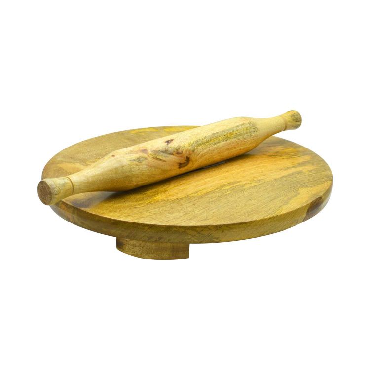 Raj Wooden Rolling Board And Pin Roller Set