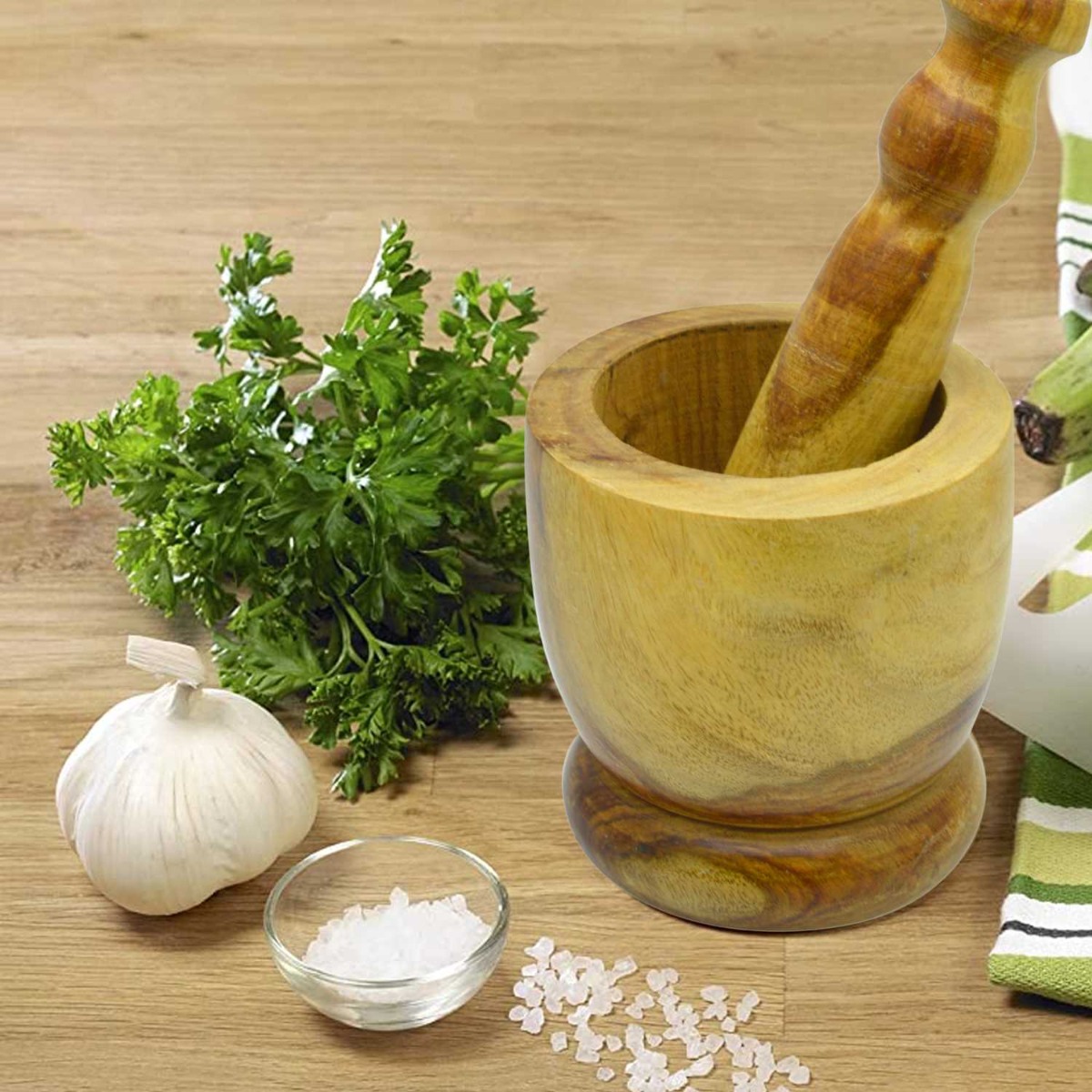 Raj Wooden Mortar And Pestle Set